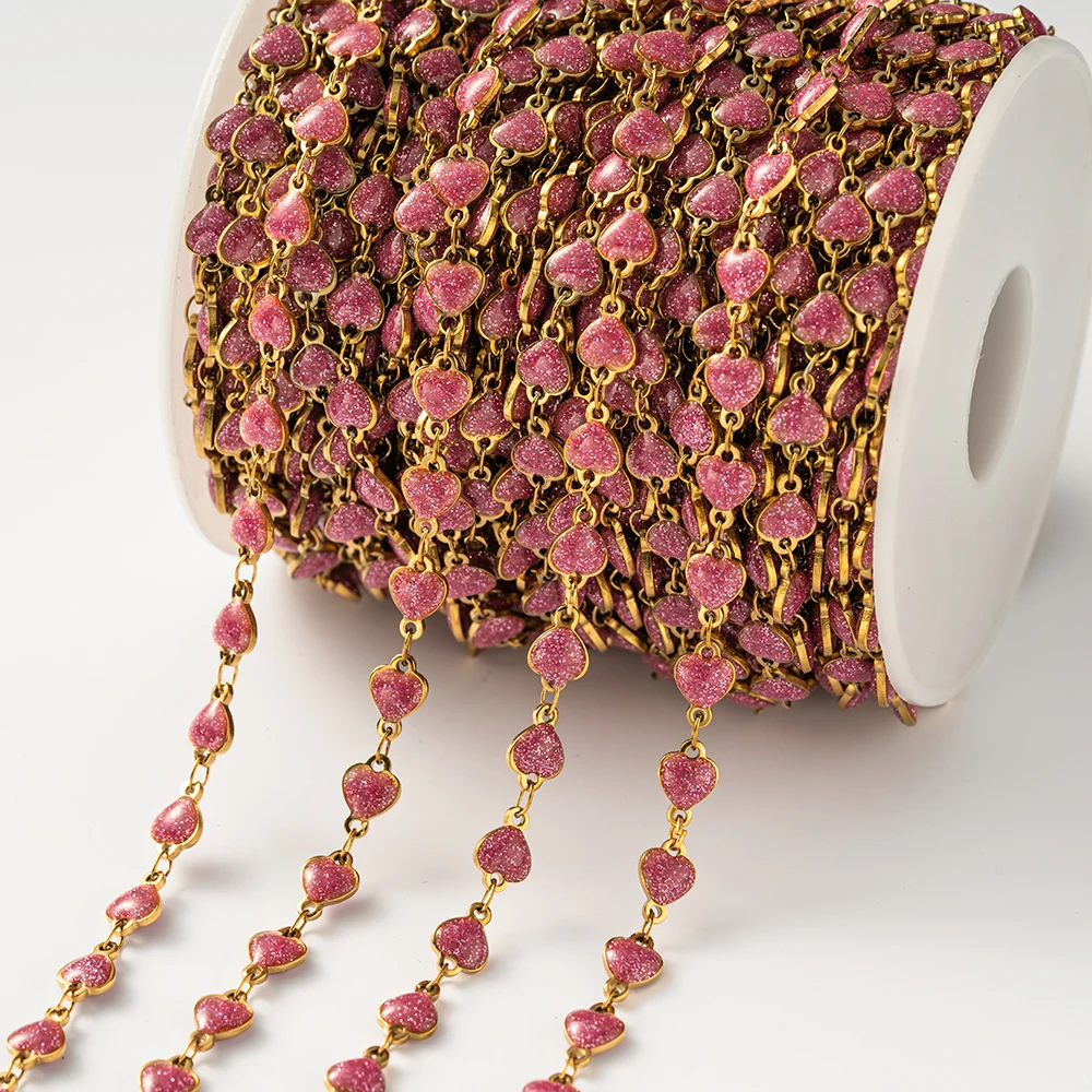 1 Meter Edelstahl-Glitzer-Emaille-Ketten in Herzform für DIY-Halsketten, Armbänder, Schmuckherstellung, Komponenten, Zubehör, Basteln – Detail 4