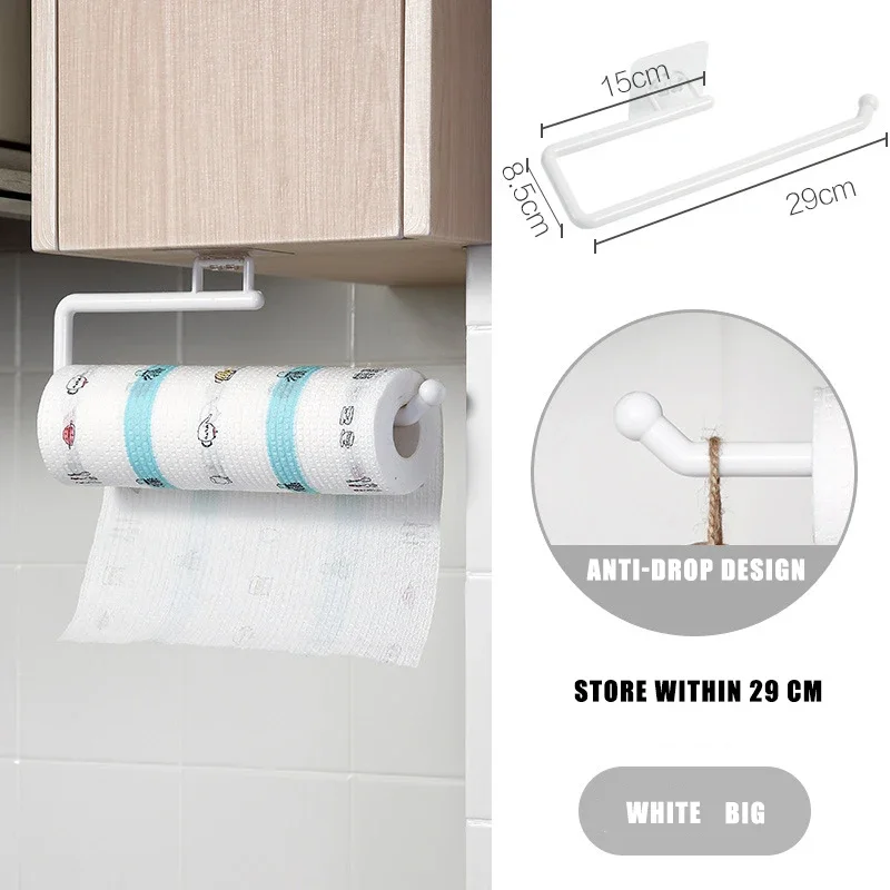 

Roll Paper Holder Kitchen Wall Mounted Towel Hanger Rack Bar Cabinet Rag Storage Organizer Shelf Toilet Paper Holders