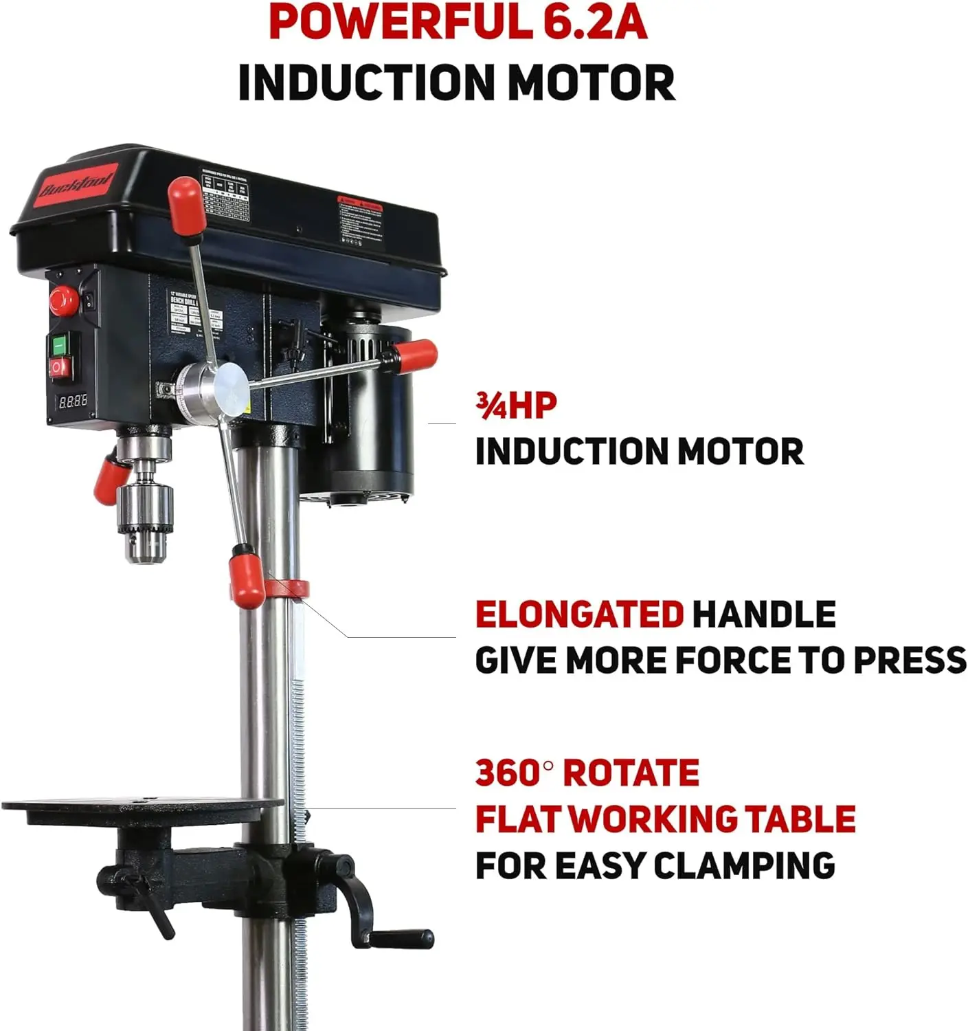 12 INCH 6.2A Professional Bench Drill Press 3/4HP Powerful Benchtop Drill Press Variable Speed with IIIA Laser