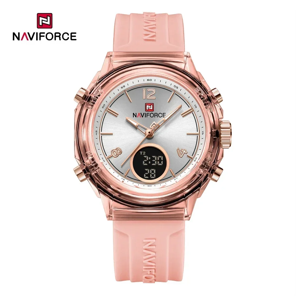 NAVIFORCE Stylish Women's Dual Display Luminous Quartz Watch with Silicone Band