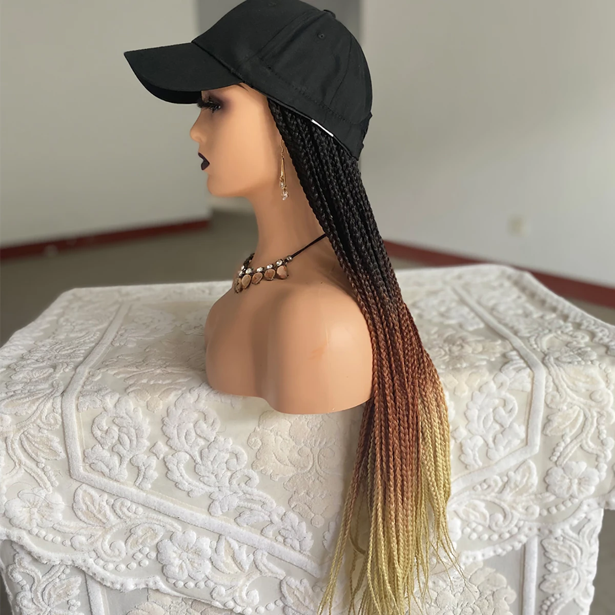Synthetic Baseball Cap Braided Wig Hat With 3 Twist Box Braids Adjustable Cap Hat Braiding Hair Wig For Woman/Men Daily