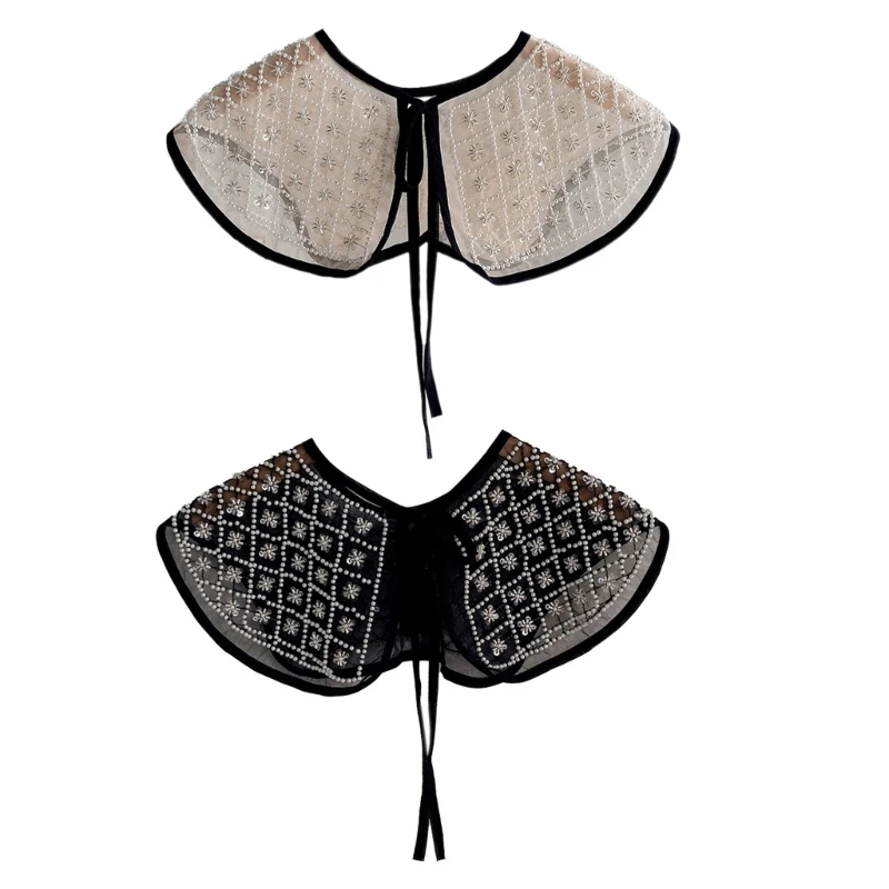 

Detachable Collar with Mini Bead Floral Pattern Removable Shawl for Girls Sewing 449B