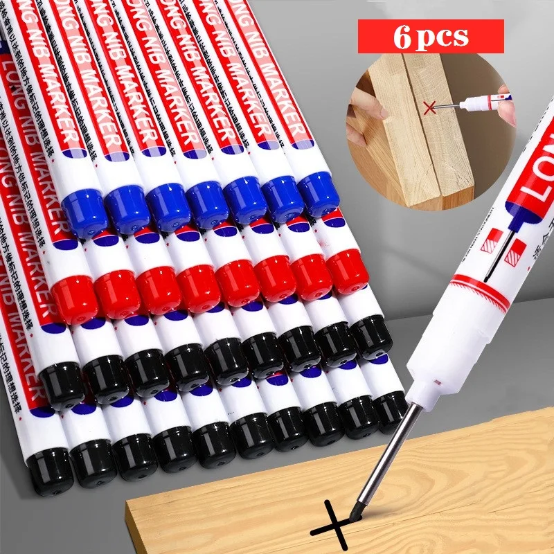 

6Pcs/Set 20mm Deep Hole Long Nib Head Markers For Metal Perforating Pen Waterproof Bathroom Woodworking Decoration Multi-Purpose