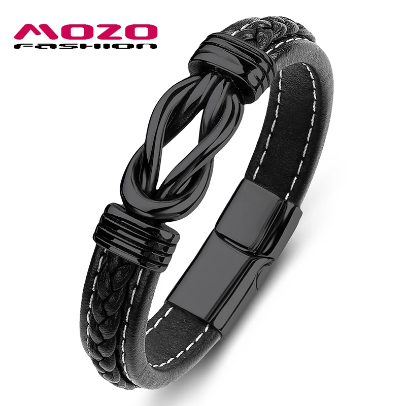 MOZO FASHION 2024 New Classic Men Bracelet Leather Stainless Steel Charm High Quality  Women Punk Multi Color Jewelry Gifts 074