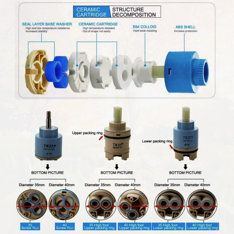 Faucets Mixing Spool Valve Cartridge Ceramic 25 MM/35 MM/40 MM Kitchen Bath Basin Shower Taps Accessories