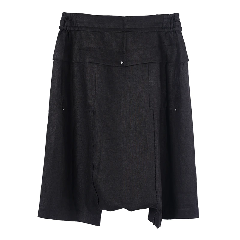 Culottes Da Uomo Scuri Di Fascia Alta In Cotone E Lino Pantaloni Stile Giapponese Yamamoto Moda Uomo Personalità Pantaloncini Larghi Con Cavallo Appes