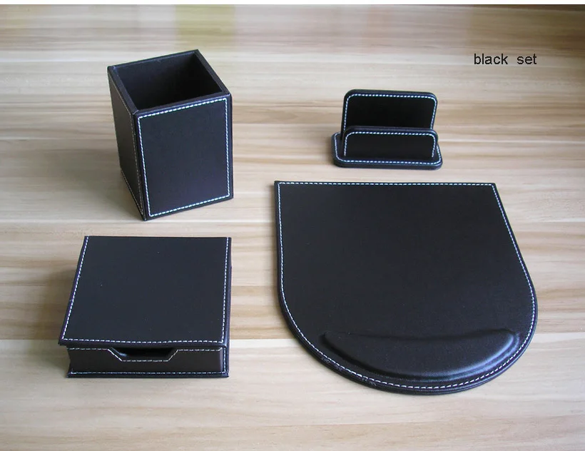 6PCS /set wooden leather office desk stationery organizer pen holder pen case file holder stand desk accessroies set K207A