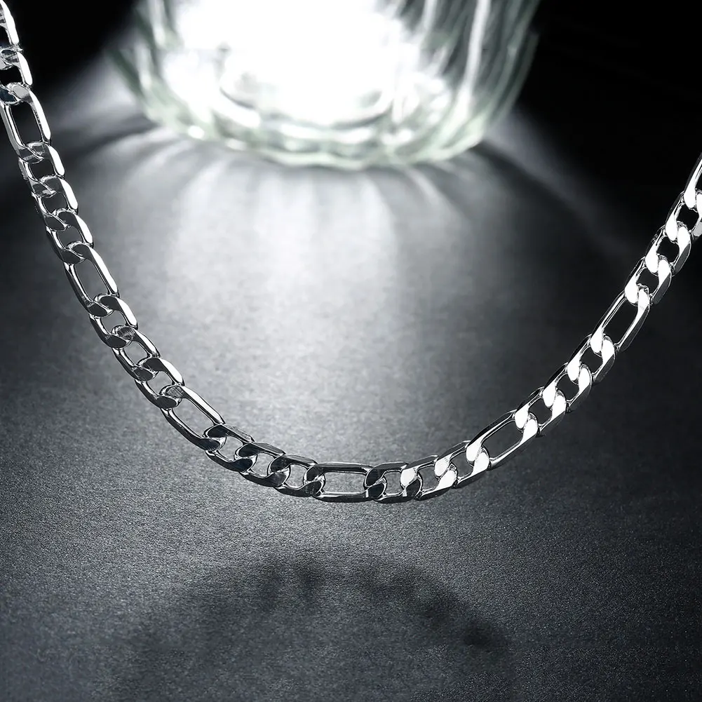 Silver Necklace 925 Sterling silver 18K gold 20Inches 6MM sideways chain For Men Women fashion Jewelrys Wedding party