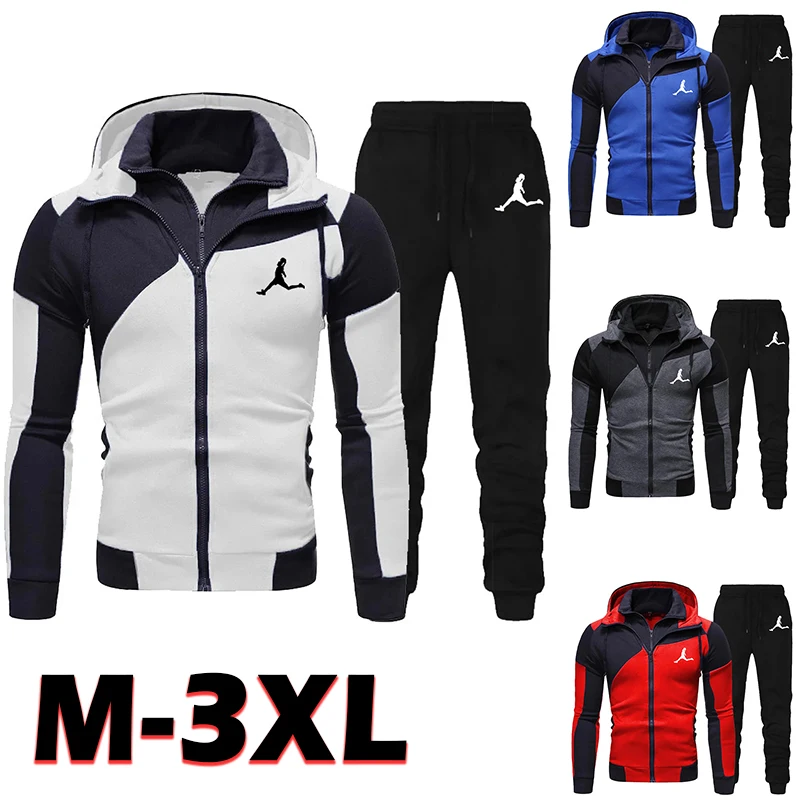 Men Tracksuit Double Zipper New Printed Two Pieces Set Mens Sportswear Male Jacket Hoodie and Pants Sweatsuit Hoodies cool rooster hunting camo 3d printed hoodies sweatshirt male sweatpants set unisex men s tracksuit fashion men s clothing suit