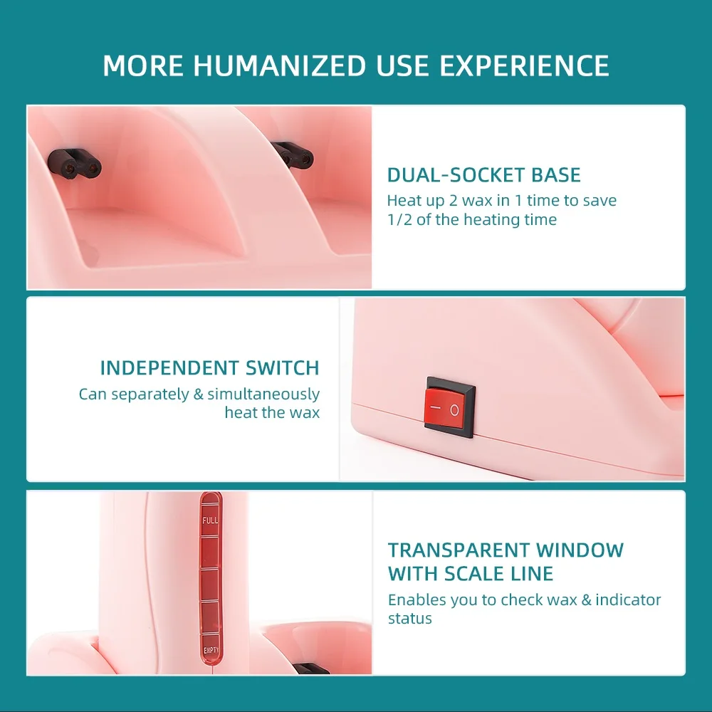 Dual Wax Heater Epilator Cartridge Electric Roll-On Depilatory Paraffin Wax Heater Hair Removal Wax Warmer Use for Leg Arm Body