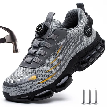 Rotating Button Work Safety Shoes Men Indestructible Steel Toe Shoes Security Work Sneakers Protective Safety Boots size 47 48