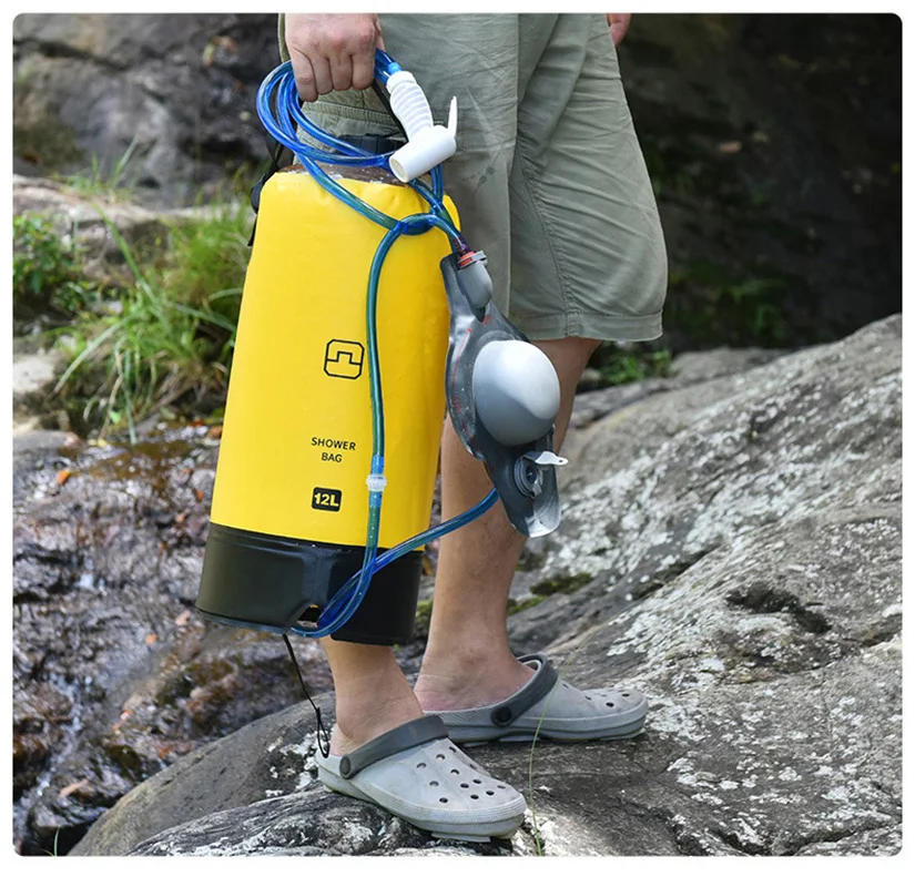 12L PVC Foot-pump Outdoor Shower Water Bag Portable Inflatable Shower Supplies for Camping Hiking Beach Traveling 5