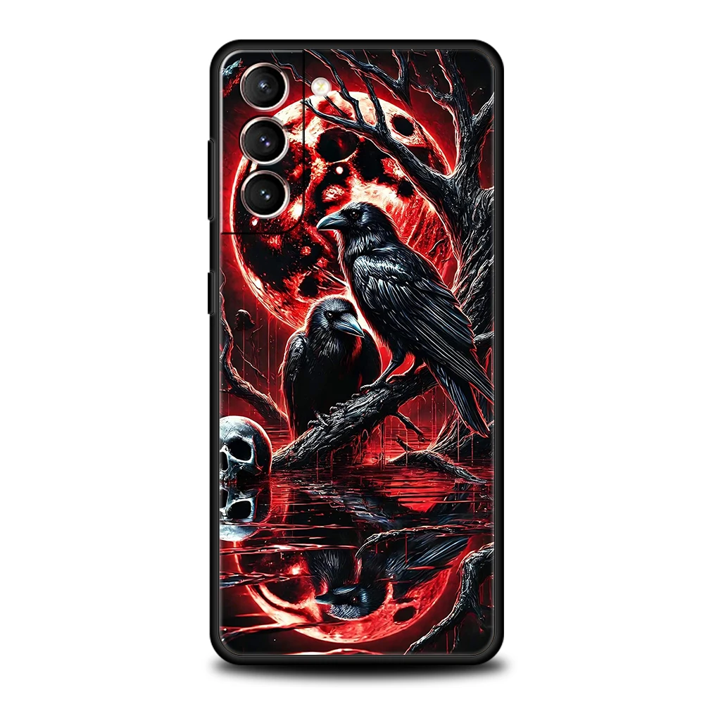 Raven Crow Skull Design Soft TPU Phone Case Cover