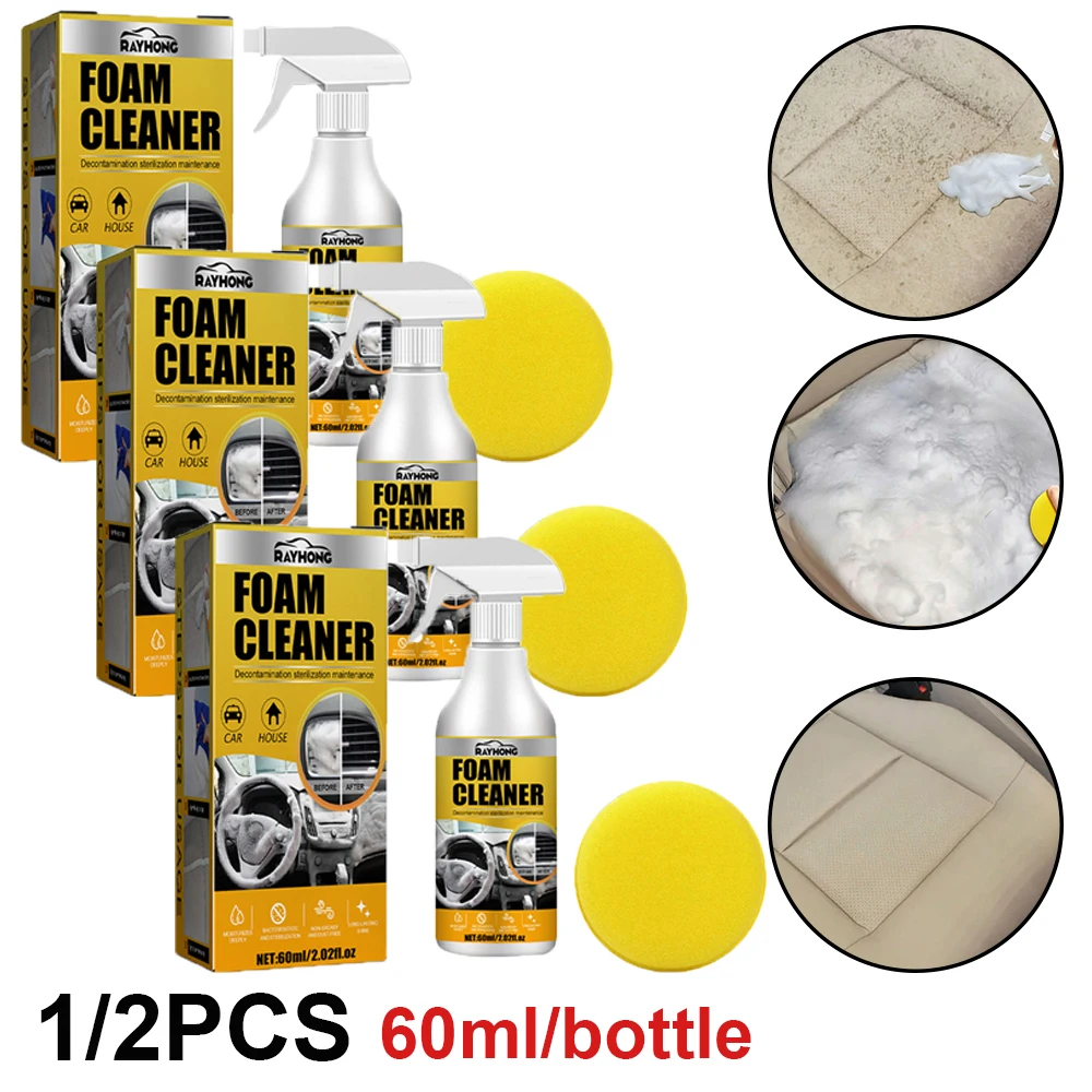 1/2pcs 60ML Multi-Purpose Car Interior Leather Foam Cleaner Seat Panel Wash Car Interior Maintenance Surface Spray Foam Cleaner