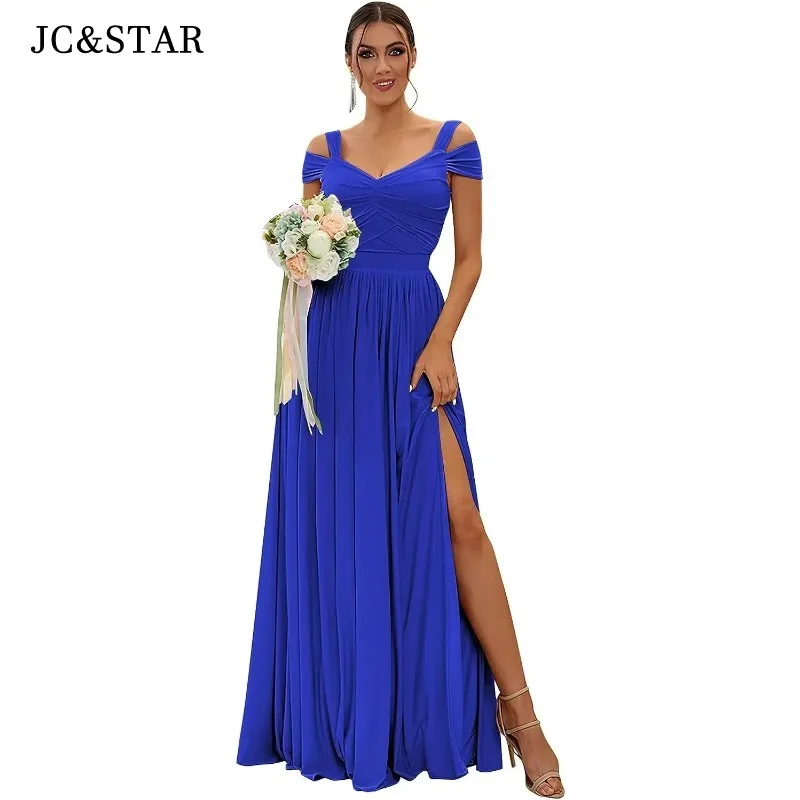 Turquoise Wedding Party Dress Chiffon V Neck Off Shoulder Bridesmaid Pleated Long Formal Evening Gown Abito Da Festa Di Noble