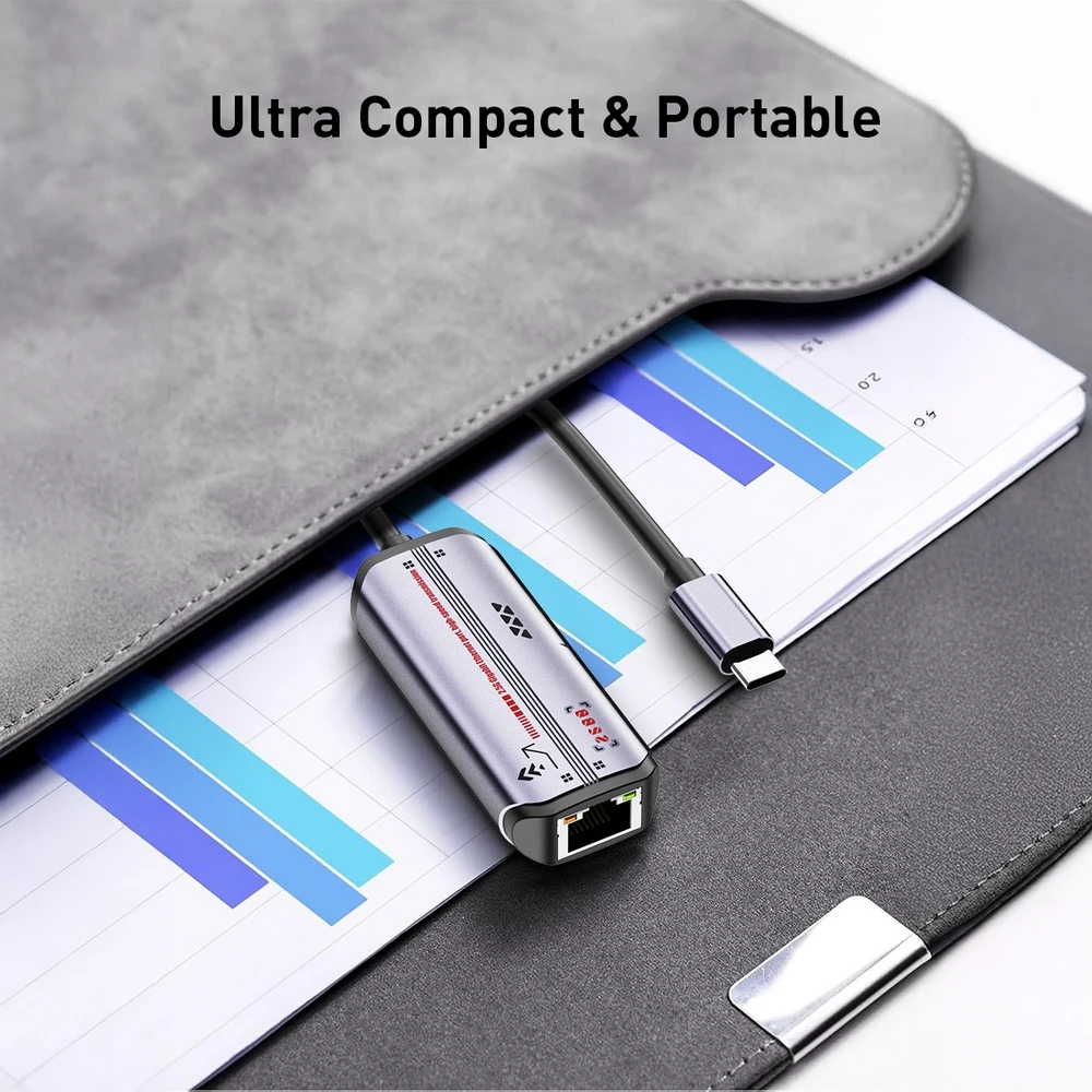 2.5G USB C 이더넷 어댑터 2.5Gbps/1000Mbps RJ45 PD 100W 충전 알루미늄 컴팩트 노트북 태블릿 데스크탑 게임 작업 여행용