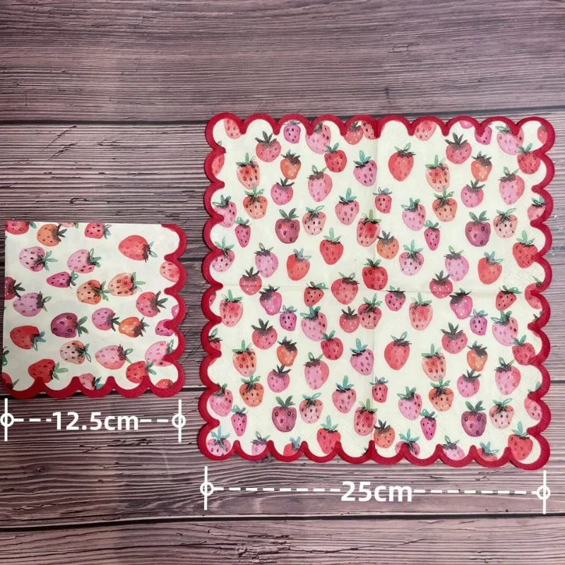 Cocktail Napkins 20pcs 25*25cm 2-Ply Strawberry Printed Cut Edge Bar Party Paper Wavy Edge Printed Paper Placemats