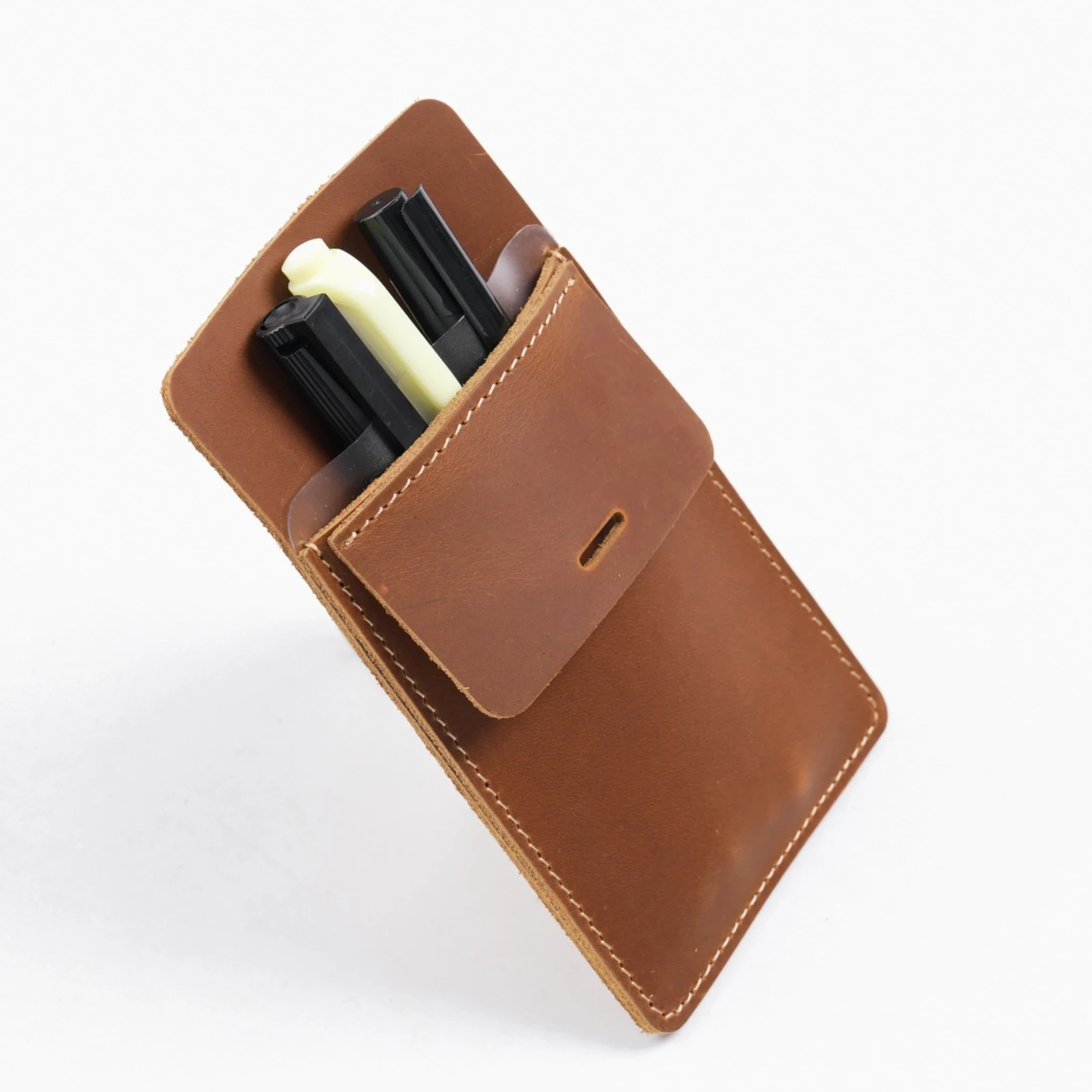 Handcrafted Leather Pen Pouch - Portable Stationery Organizer for Office & Hospital Supplies