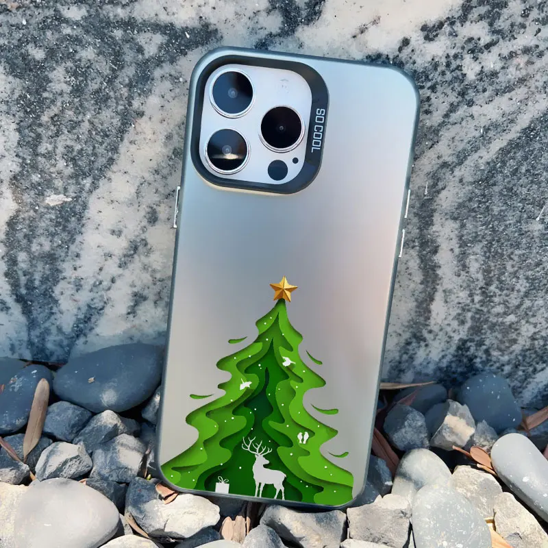 Merry Christmas Tree Santa Claus Phone Case For iphone 15 14 Plus Pro Max 13 12 11 Pro Max Mini Scenery Shockproof Laser Covers – Detail 12