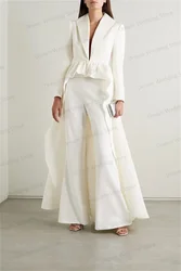 Hi-Lo Women Suit Pants Set Blazer With Long Train Formal Prom Dress Wedding Tuxedos Outfit One Button Custom Made Jacket