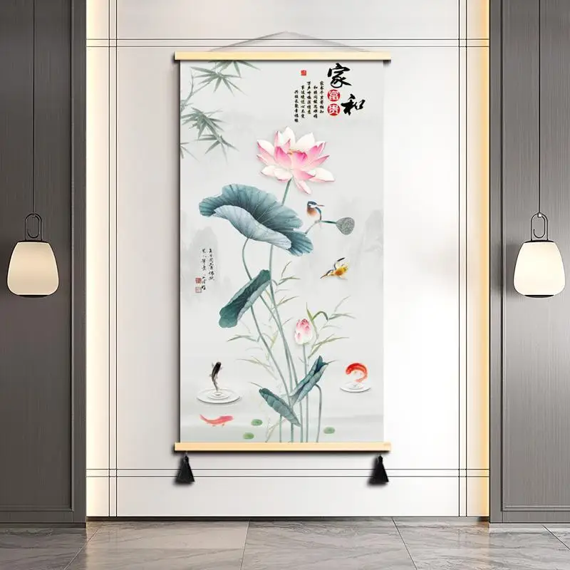 

Chinese Style Scroll Paintings Lotus Flower Living Room Bedroom Office Retro Room Decor Aethetic Tapestry Wall Hanging Poster