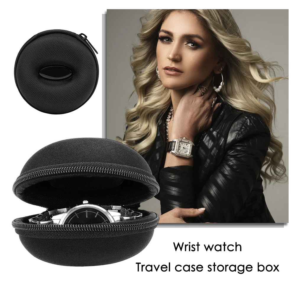Round Watch Travel Case Portable Watch Box Storage Zipper Smart Travel Case Anti-Pressure Fits All Wristwatches