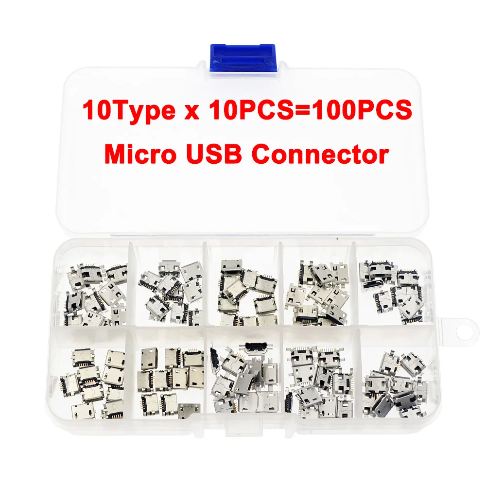 50100PCS10ModelsMicroUSBConnectorSocketJackUSBConnectorsSet
