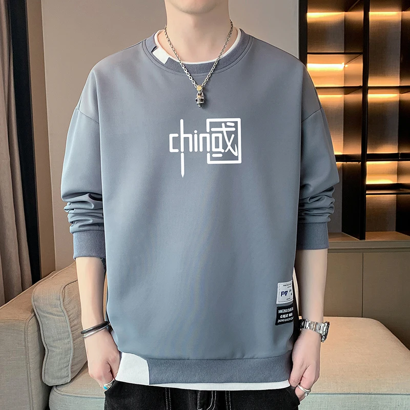 

Elegant Fashion Harajuku Slim Fit Male Clothes Loose Casual All Match T-shirts O Neck Insert Letter Digit Long Sleeve Sweatshirt