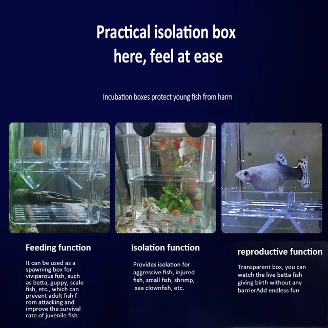 Transparent Fish Tank Hatching Box Acrylic Isolation Box External Built-in Hook Fish Incubator For Guppy Small Fish Spawning Box 3