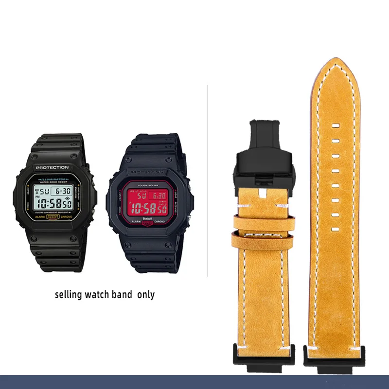 thumbnail image 1 of Correa de piel de vaca vintage DW5600 para reloj G-SHOCK Casio DW-5600 GW-B5600 GW-M5610 Correa de piel vintage reacondicionada de 16 mm, 1 of 5