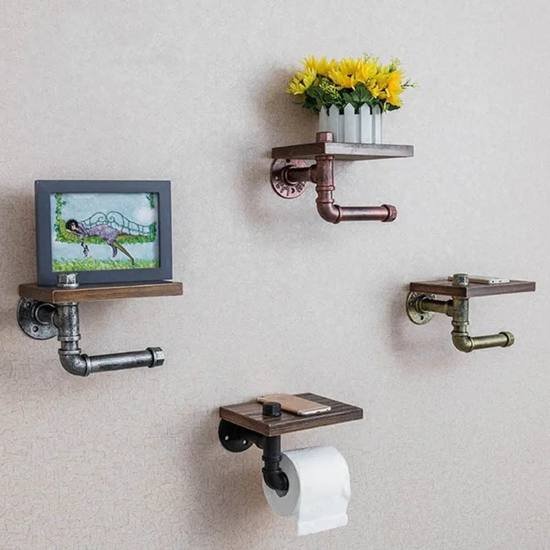

1Pc Retro Wall Hanging Toilet Roll Holder for kitchen Hotel Bathroom Towel Rack Paper Holders Shelf With Tray Home Accessories