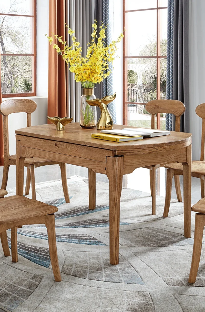 

Nordic solid wood light luxury table and chair combination of small household simple modern rectangular table