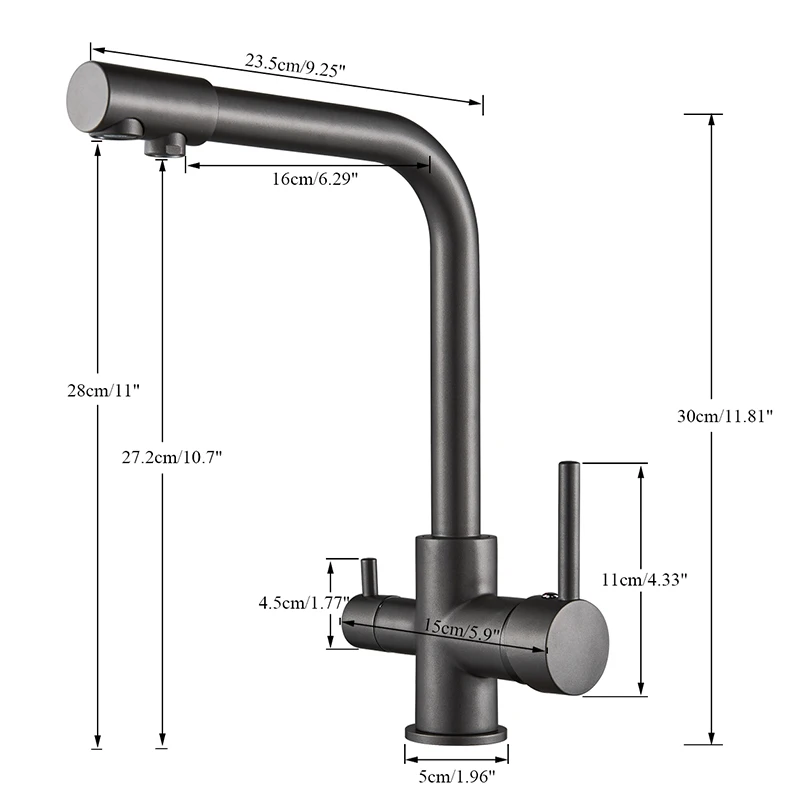 Matte Black Brass Pure Water Kitchen Faucet Dual Handle Hot and Cold Drinking Water 3-way Filter Kitchen Purified Mixer Taps double bowl kitchen sink