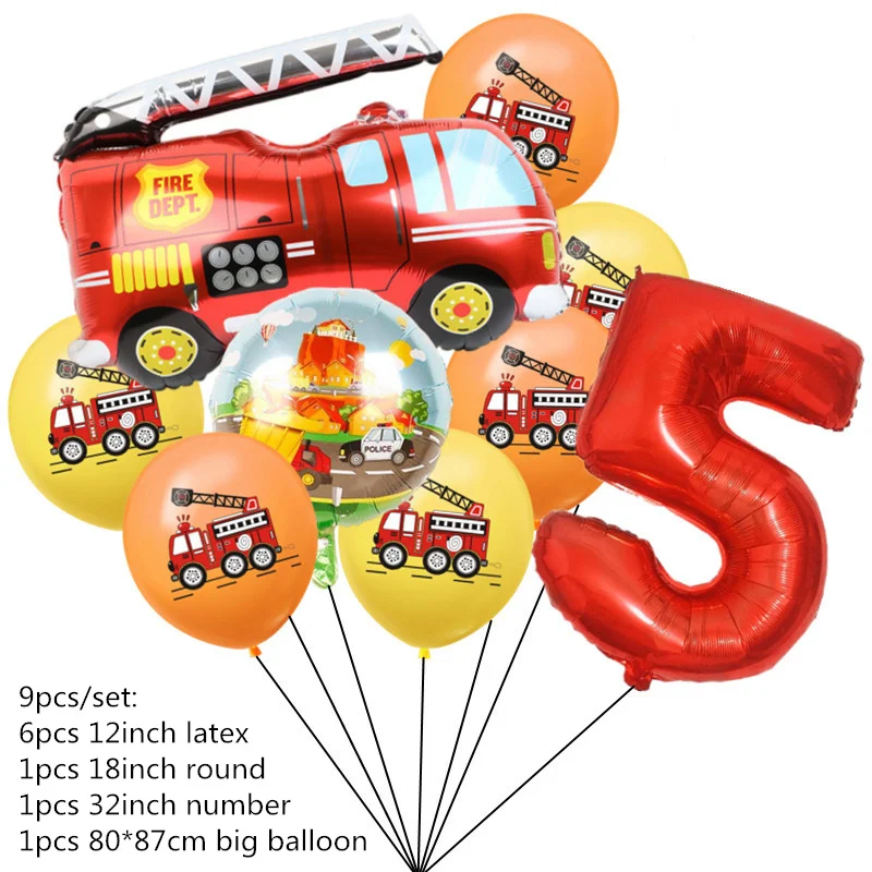 9-teiliges Feuerwehrmann Sam Folien-Zahlenballons-Set, Geburtstagsparty-Deko, Geschenk für Jungen, Feuerwehrauto, Feiertags-Babyparty-Zubehör – Detail 5