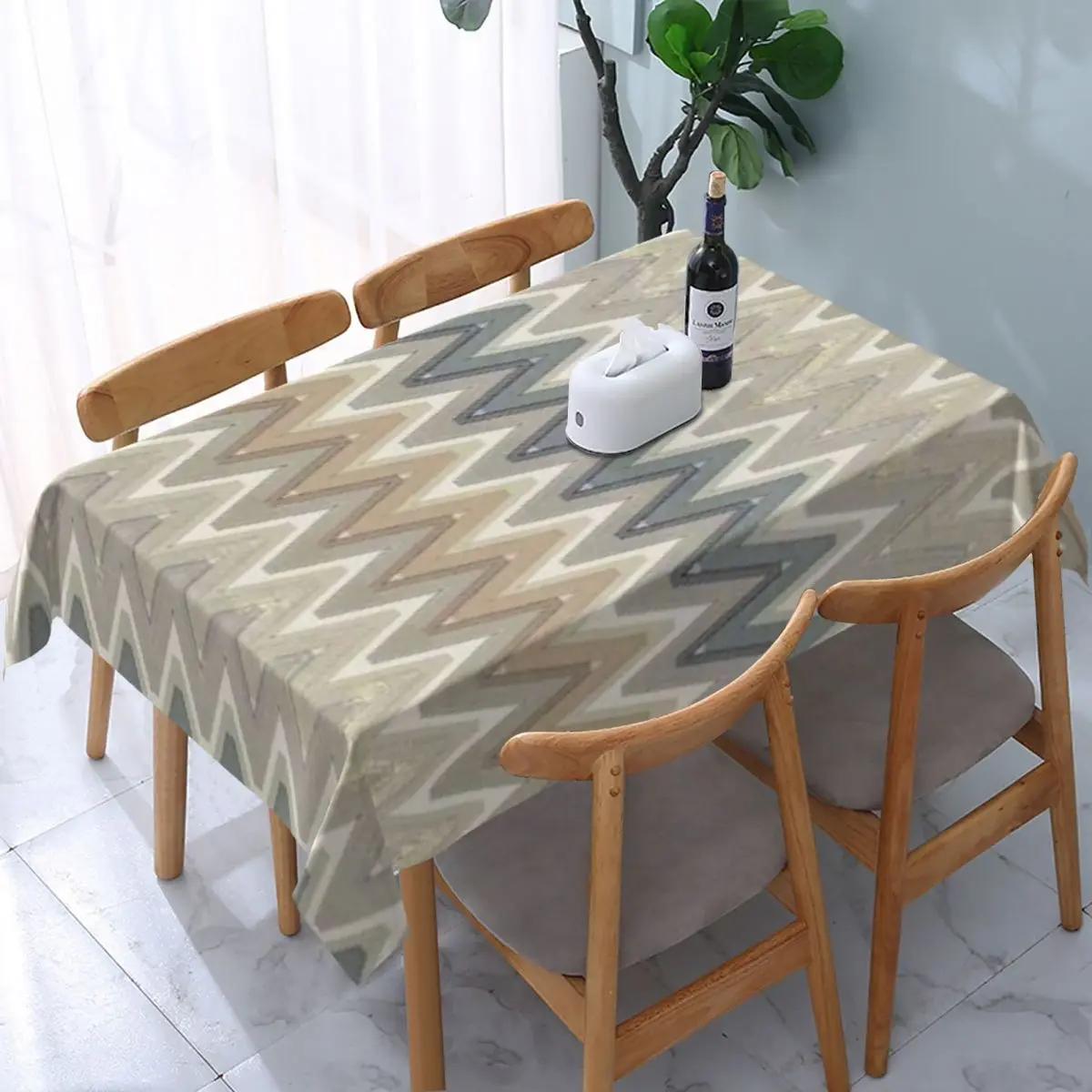 

Rectangular Waterproof Oil-Proof Camouflage Zigzag Tablecloth Backed Elastic Edge Table Covers Bohemian Geometric Table Cloth