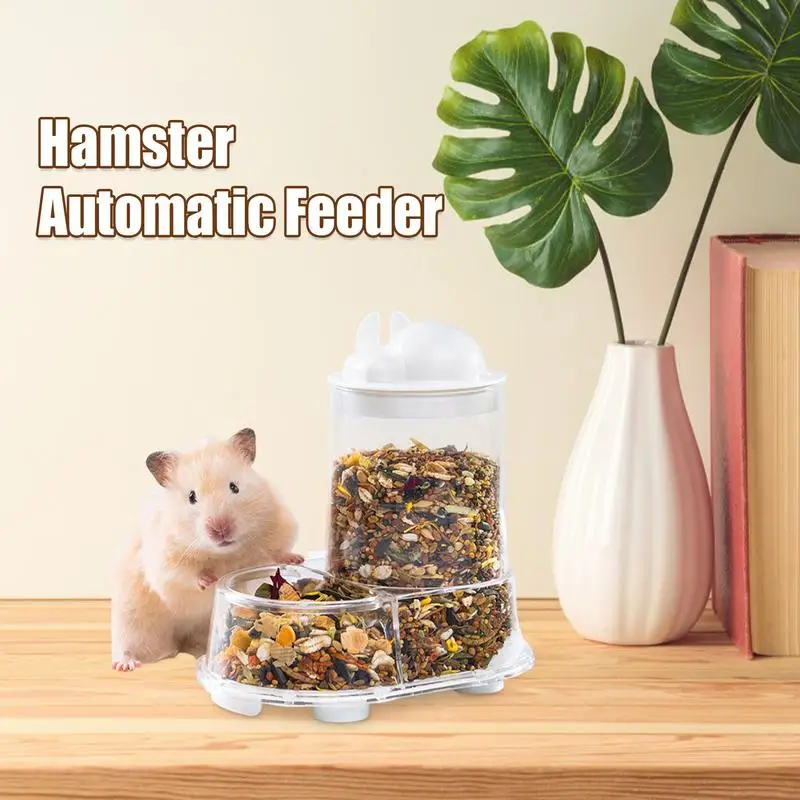Image showcasing Small Animal Feeder Automatic Hamster Food Dish Large Capacity Feeder With Water Bottle Holder ...