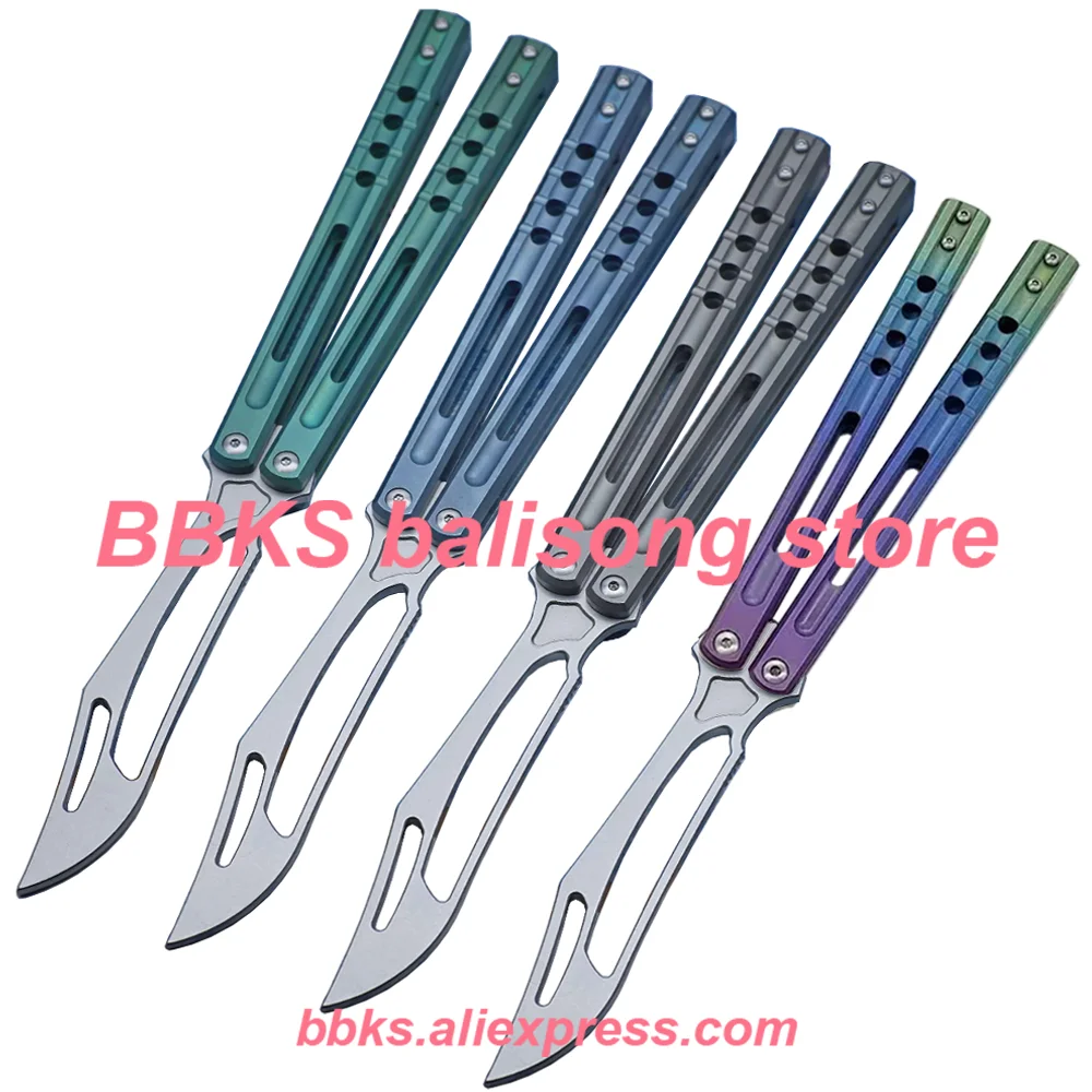 

Theone JK Orca Clone Sandwich Titanium Handle Balisong Trainer Butterfly Trainer knife Flipper D2 Blade Bearings System Safe EDC