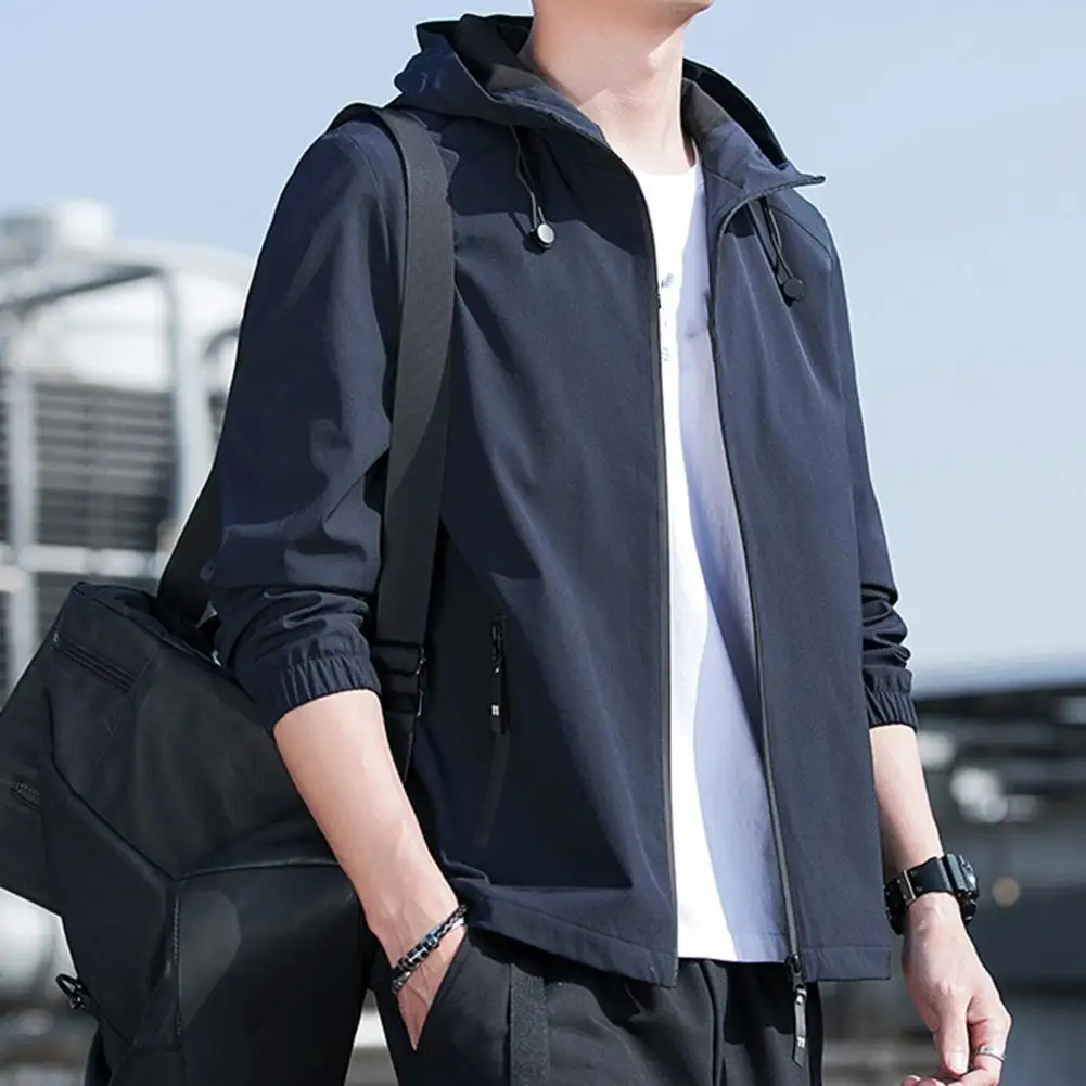 

Men's Jacket Zipper Pocket Loose Solid Color Hooded Long Sleeve Loose Cardigan Drawstring Large Size Men's Jacket