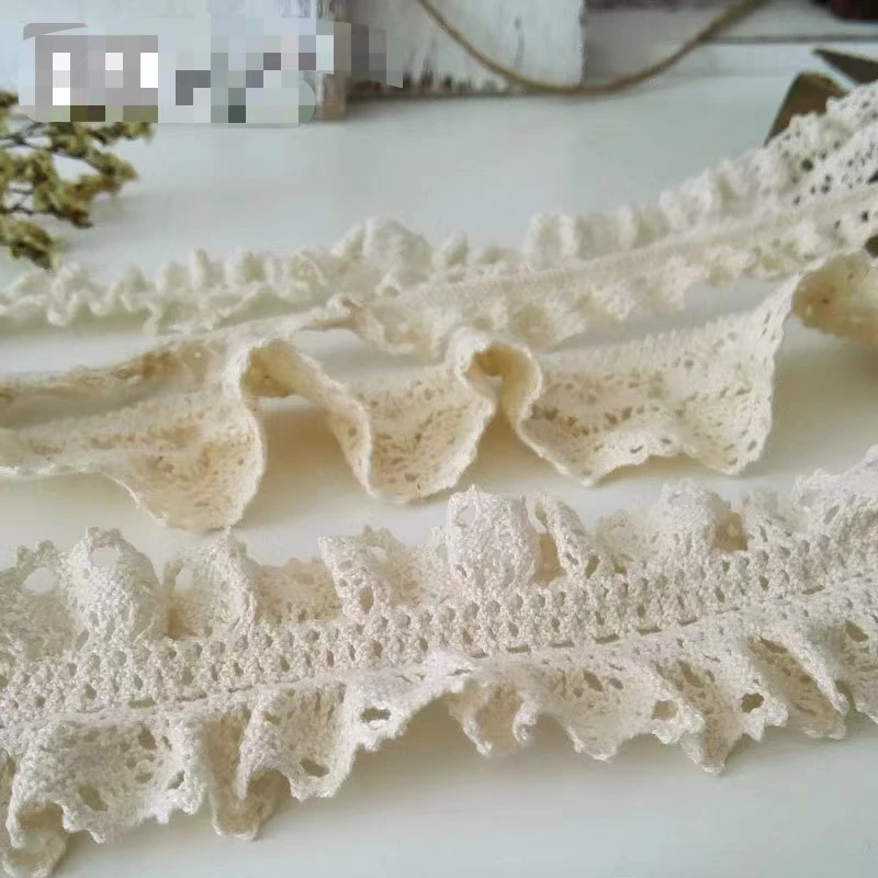 1 Yard Beige Pure Cotton Stretch Lace Lace Elastic Cotton Thread Hollow Clothing Decoration Doll Handmade Diy Accessories