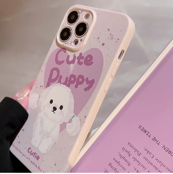 Custodia per iPhone 14 con cucciolo dipinto a olio graffiti, 15 ProMax, morbida e carina, cartone animato, 13 set, 12 adatti a tutto incluso_voghion.com