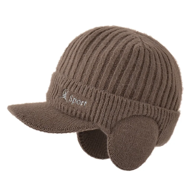 K268 Outdoor Woolen Cap Korean Version Men's Pullover Cap Warm and Thickened Duck Tongue Knitted ear Protection Baseball Hat 5