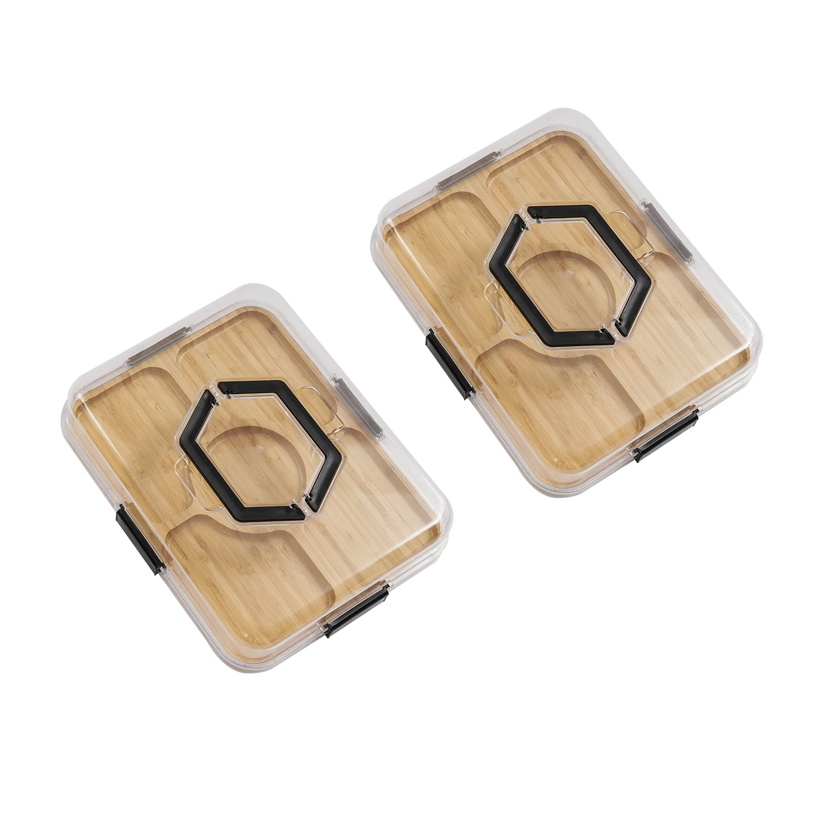 2-teiliges Charcuterie-Board mit Deckel, tragbares Charcuterie-Board mit Fächern, multifunktionales Käsebrett mit 5 Fächern – Detail 1