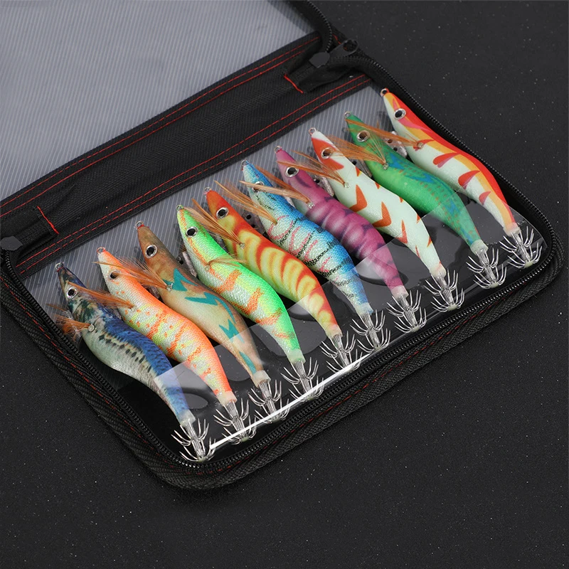 Leurre pêche leurre souple calamar pieuvre appât dur wobbleur avec yeux 3D et sac 10 pièces