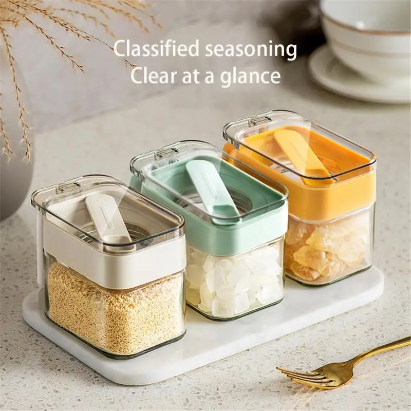 Salt Shaker seasoning jar salt shaker salt pepper shakers Save Space Durable Materials Spoon Cover Separation Convenient Storage Salt And Pepper Shaker Set Glass