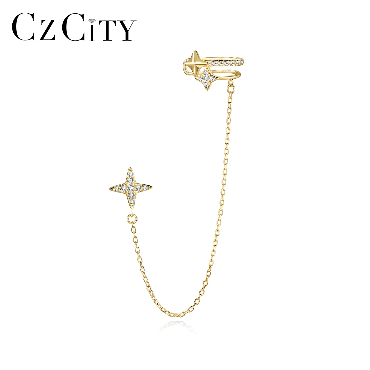 1Pc Stunning Stars Sterling Silver Clip Orecchini per Donna Cubic Zirconia Ear Clips Oro Colore Donna Gioielli di Moda_voghion.com