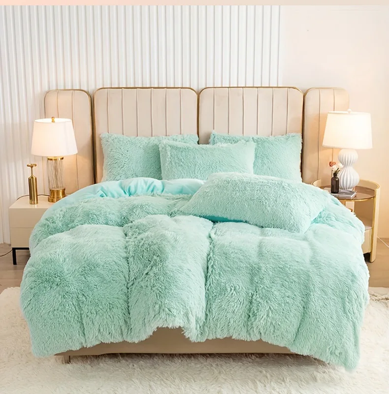 3-Piece Faux Fur Velvet Duvet Cover Set - Soft, Warm, Plush Bedding with Solid Color Design, 1 Duvet Cover and 1/2 Pillowcase, W Sb34c7a90b654457ea17d39e5a165a6a7p