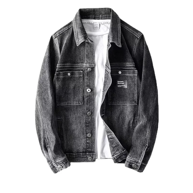 

Spring and autumn men's casual lapel standard straight denim jacket trendy, simple, fashionable, and handsome denim clothes