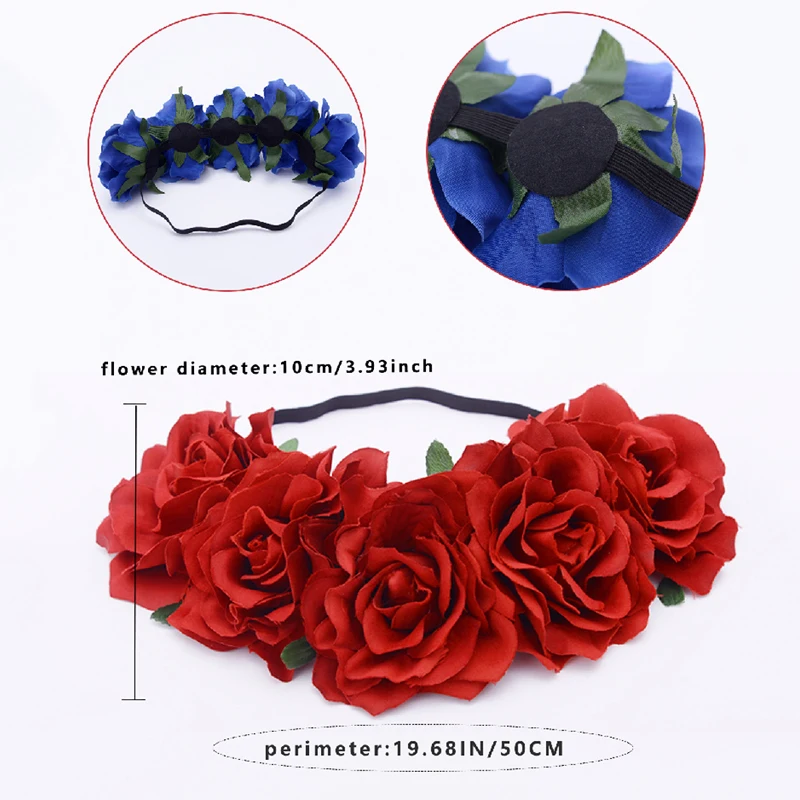 Rose Holiday Crown Festival Headbands Hippie Flower Headpiece Rose Flower Leave Crown Bridal Halo Headband Photography props