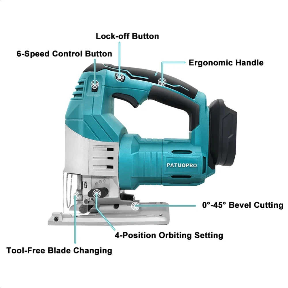 18V Heavy-Duty Brushless Cordless Jig Saw Electric Jigsaw 6-Speed 4-Position Orbital Setting fit Makita 18v Battery(No Battery) 6