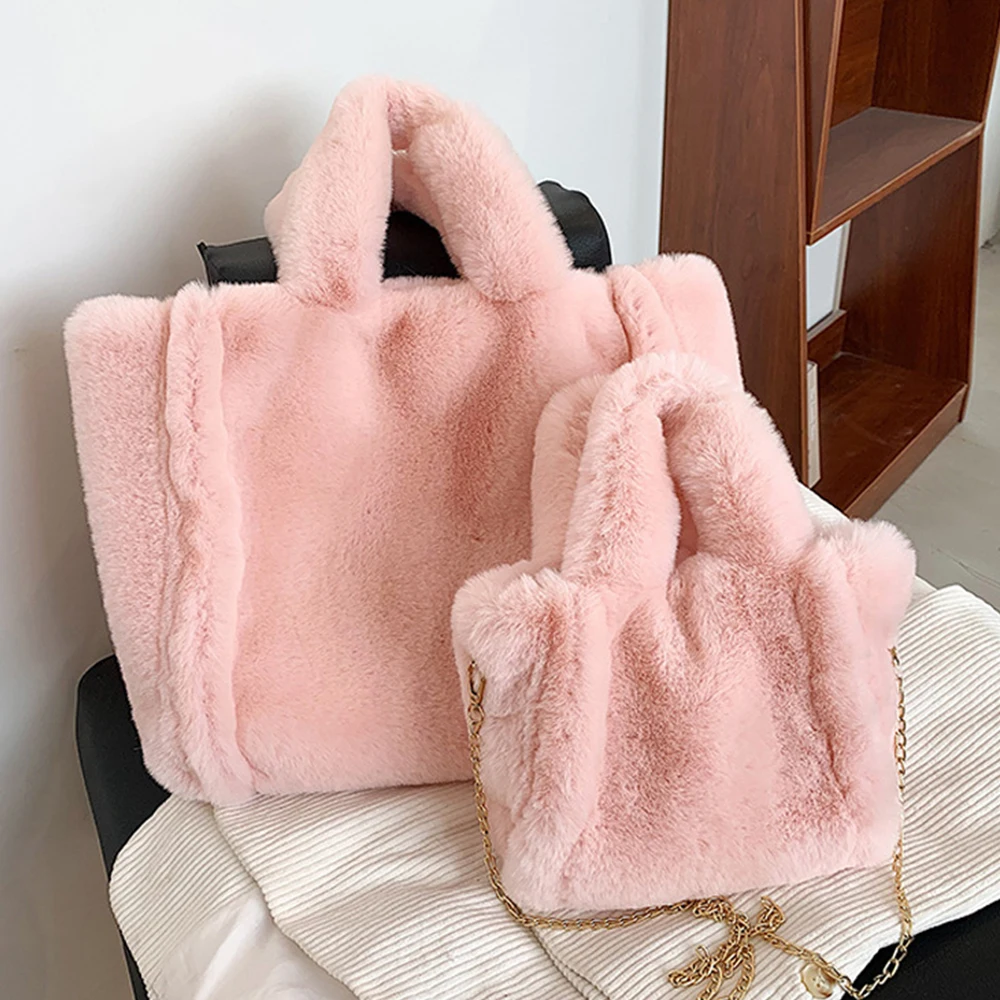 Large Plush Tote Faux Fur Shoulder Bag Winter Fluffy Women Designer Handbags Warm Soft Crossbody Bags for Women Shopper Purses